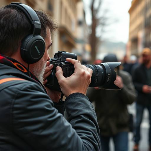 Bilde av en fotojournalist som tar bilder på en demonstrasjon
